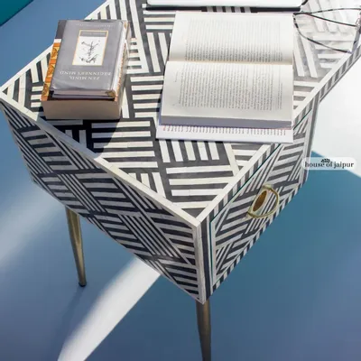 Desks - Geometric Work Desk — Bone Inlay - HOUSE OF JAIPUR