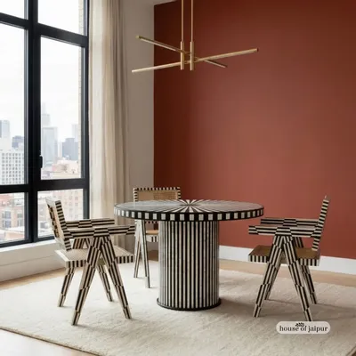 Dining Tables - Nova Dining Table Set with Raya Inlay Chair - HOUSE OF JAIPUR