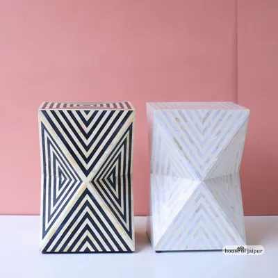 Other tables - Illusion End Table Duo — Bone & Mother of Pearl Inlay - HOUSE OF JAIPUR