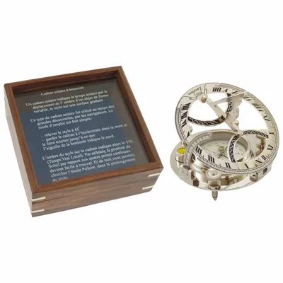 Decorative objects - Sundial with compass, nickel plated brass, diam. 4''1/2 - TRADE WINDS