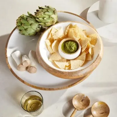 Kitchen utensils - Mango Wood & White Enamel Bowls - BE HOME
