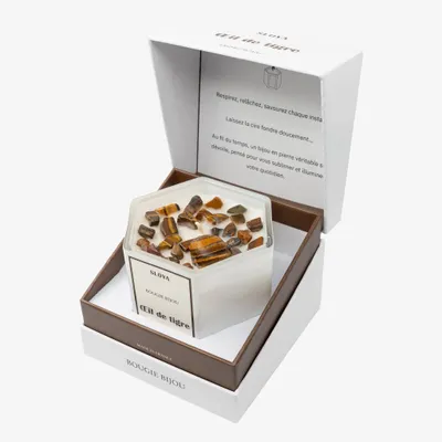 Cadeaux - Bougie bijou pierres Oeil de Tigre - parfum Ambre Royal - SLOYA
