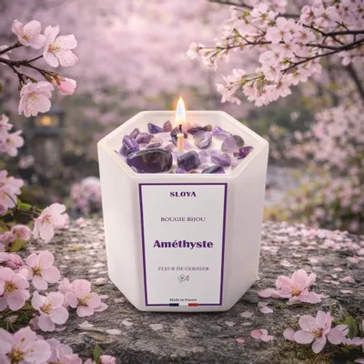 Gifts - Amethyst Jewelry Candle - Cherry Blossom Fragrance - SLOYA