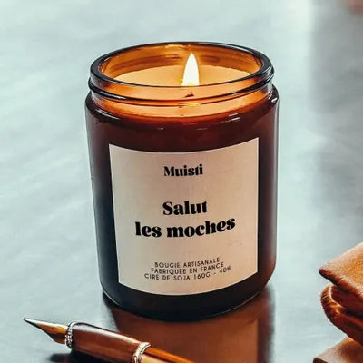 Cadeaux - Bougie Parfumée - Salut les moches - Musc blanc – 160g - MUISTI