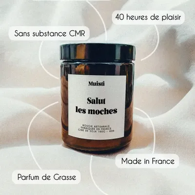 Cadeaux - Bougie Parfumée - Salut les moches - Musc blanc – 160g - MUISTI