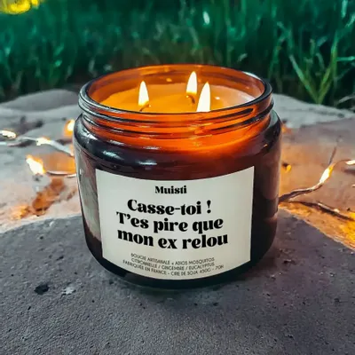 Cadeaux - Bougie Anti-moustiques - Casse-toi ! T'es pire que mon ex relou – Citronnelle – 450g - MUISTI