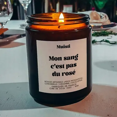 Cadeaux - Bougie Anti-moustiques - Mon sang c'est pas du rosé – Citronnelle – 160g - MUISTI