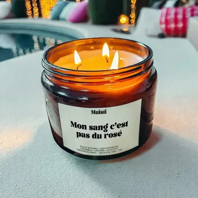 Cadeaux - Bougie Anti-moustiques - Mon sang c'est pas du rosé – Citronnelle – 450g - MUISTI
