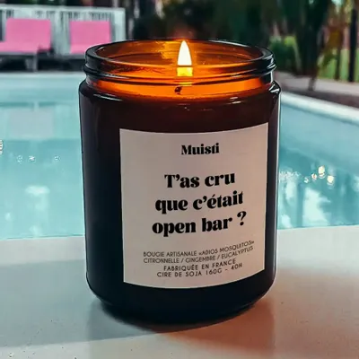 Cadeaux - Bougie Anti-moustiques - T'as cru que c'était open bar ? – Citronnelle – 160g - MUISTI