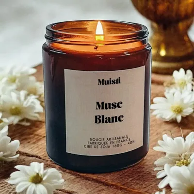 Cadeaux - Bougie Parfumée Musc Blanc – 160g - MUISTI