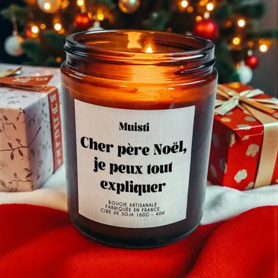 Cadeaux - Bougie Parfumée - Cher Père Noël, je peux tout expliquer - Musc blanc – 160g - MUISTI