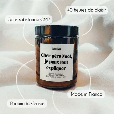 Cadeaux - Bougie Parfumée - Cher Père Noël, je peux tout expliquer - Musc blanc – 160g - MUISTI