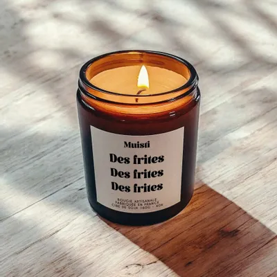 Cadeaux - Bougie Parfumée - Des frites, Des frites, Des frites - Musc blanc – 160g - MUISTI