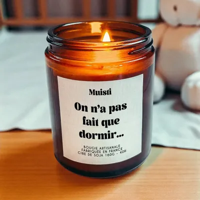 Cadeaux - Bougie Parfumée - On n'a pas fait que dormir - Musc blanc – 160g - MUISTI