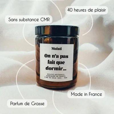 Cadeaux - Bougie Parfumée - On n'a pas fait que dormir - Musc blanc – 160g - MUISTI
