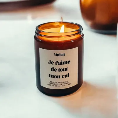 Bougies - Bougie Parfumée - Je t'aime de tout mon cul - Musc blanc – 160g - MUISTI