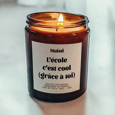 Cadeaux - Bougie Parfumée - L'école c'est cool (grâce à toi) - Musc blanc – 160g - MUISTI