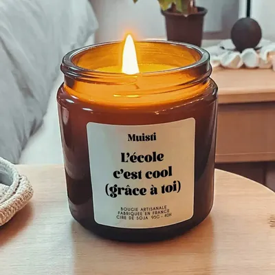 Cadeaux - Bougie Parfumée - L'école c'est cool (grâce à toi) - Musc blanc – 95g - MUISTI