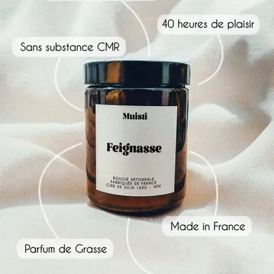 Cadeaux - Bougie Parfumée - Feignasse - Musc blanc – 160g - MUISTI