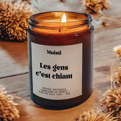 Cadeaux - Bougie Parfumée - Les gens c'est chiant - Musc blanc – 160g - MUISTI