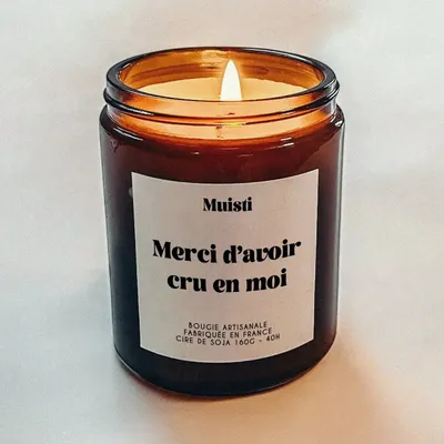 Cadeaux - Bougie Parfumée - Merci d'avoir cru en moi - Musc blanc – 160g - MUISTI