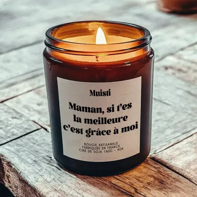 Cadeaux - Bougie Parfumée - Maman si t'es la meilleure c'est grâce à moi - Musc blanc – 160g - MUISTI