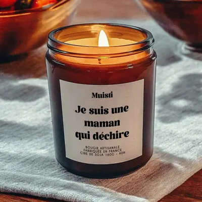 Cadeaux - Bougie Parfumée - Je suis une maman qui déchire - Musc blanc – 160g - MUISTI