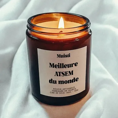 Cadeaux - Bougie Parfumée - Meilleure ATSEM du monde - Musc blanc – 160g - MUISTI