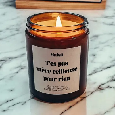 Cadeaux - Bougie Parfumée - T'es pas mère veilleuse pour rien - Musc blanc – 160g - MUISTI
