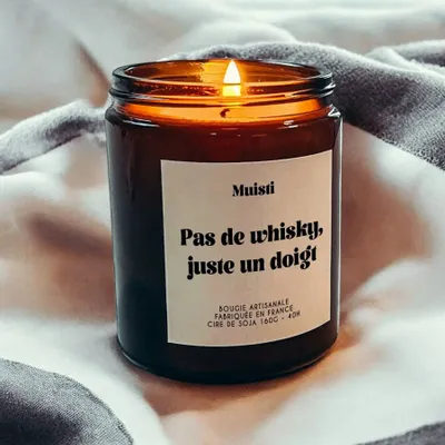 Cadeaux - Bougie Parfumée - Pas de whisky, juste un doigt - Musc blanc – 160g - MUISTI