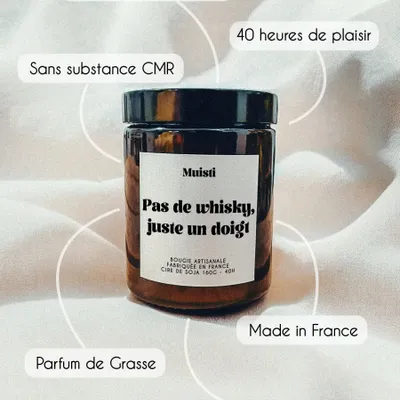 Cadeaux - Bougie Parfumée - Pas de whisky, juste un doigt - Musc blanc – 160g - MUISTI