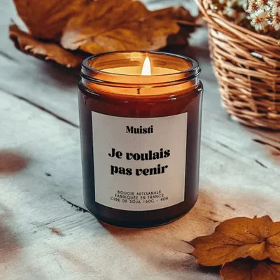 Cadeaux - Bougie Parfumée - Je voulais pas venir - Musc blanc – 160g - MUISTI