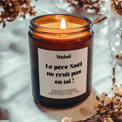 Cadeaux - Bougie Parfumée - Le père Noël ne croit pas en toi - Musc blanc – 160g - MUISTI