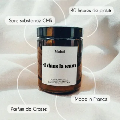Cadeaux - Bougie Parfumée - +1 dans la team - Musc blanc – 160g - MUISTI