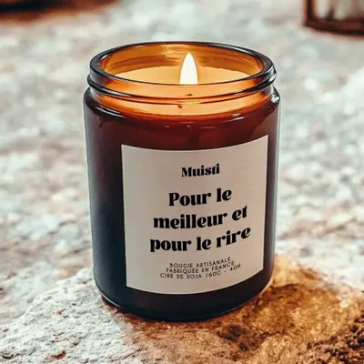 Cadeaux - Bougie Parfumée - Pour le meilleur et pour le rire - Musc blanc – 160g - MUISTI
