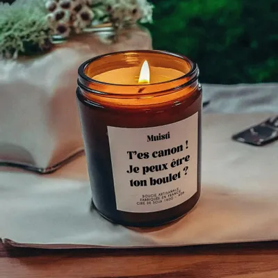 Cadeaux - Bougie Parfumée - T'es canon ! Je peux être ton boulet ? - Musc blanc – 160g - MUISTI