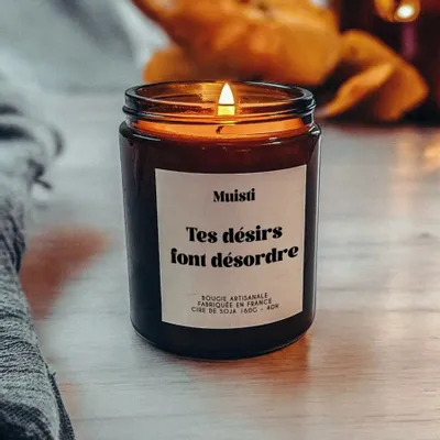 Cadeaux - Bougie Parfumée - Tes désirs font désordre - Musc blanc – 160g - MUISTI