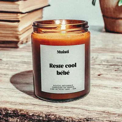 Cadeaux - Bougie Parfumée - Reste cool bébé - Musc blanc – 160g - MUISTI