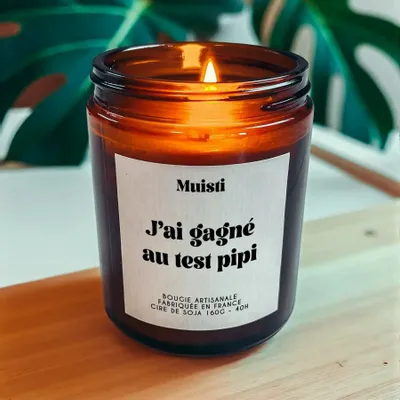 Cadeaux - Bougie Parfumée - J'ai gagné au test pipi - Musc blanc – 160g - MUISTI