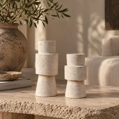 Objets de décoration - Bougeoir Tino en travertin marocain - DESIGN TRIP