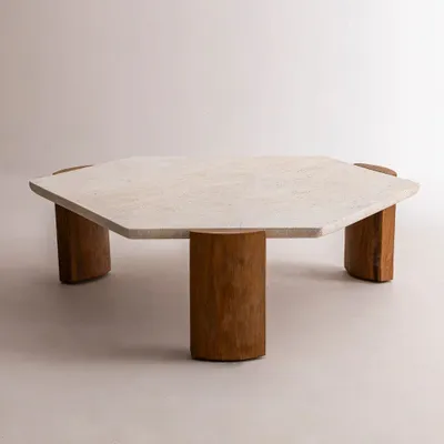 Tables basses - Table basse Zaïrus en travertin et noyer - DESIGN TRIP