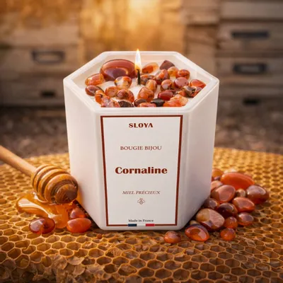Cadeaux - Bougie bijou pierres Cornaline - parfum Miel Précieux - SLOYA