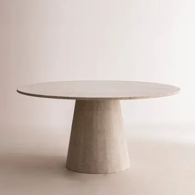 Dining Tables - Alvéa round table in natural travertine - 150 cm diameter - DESIGN TRIP