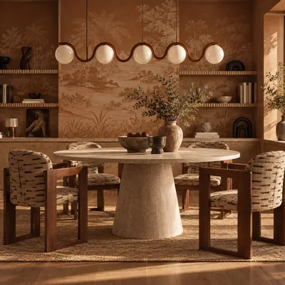 Dining Tables - Alvéa round table in natural travertine - 150 cm diameter - DESIGN TRIP