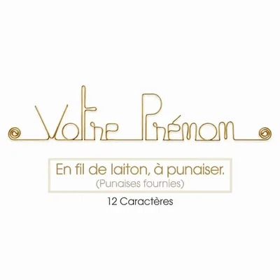 Cadeaux - Prénom personnalisé - Long - en fil de laiton doré - à punaiser - BIJOUX DE MUR