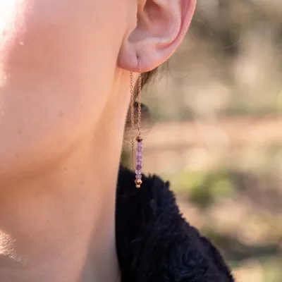 Cadeaux - Boucles d'oreilles pendantes Lumia en pierres Améthyste - SLOYA