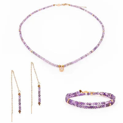 Cadeaux - Collier, bracelet et boucles d'oreilles Lumia en pierres Améthyste - SLOYA