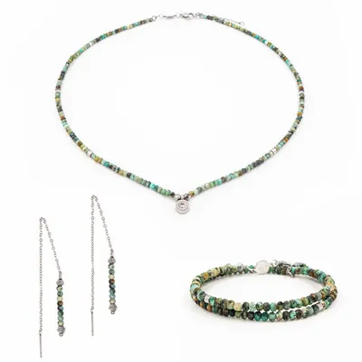 Cadeaux - Collier, bracelet et boucles d'oreilles Lumia en pierres Turquoise Africaine - SLOYA