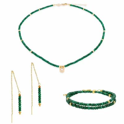 Cadeaux - Collier, bracelet et boucles d'oreilles Lumia en pierres Malachite - SLOYA