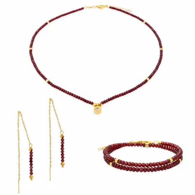 Cadeaux - Collier, bracelet et boucles d'oreilles Lumia en pierres Grenat - SLOYA